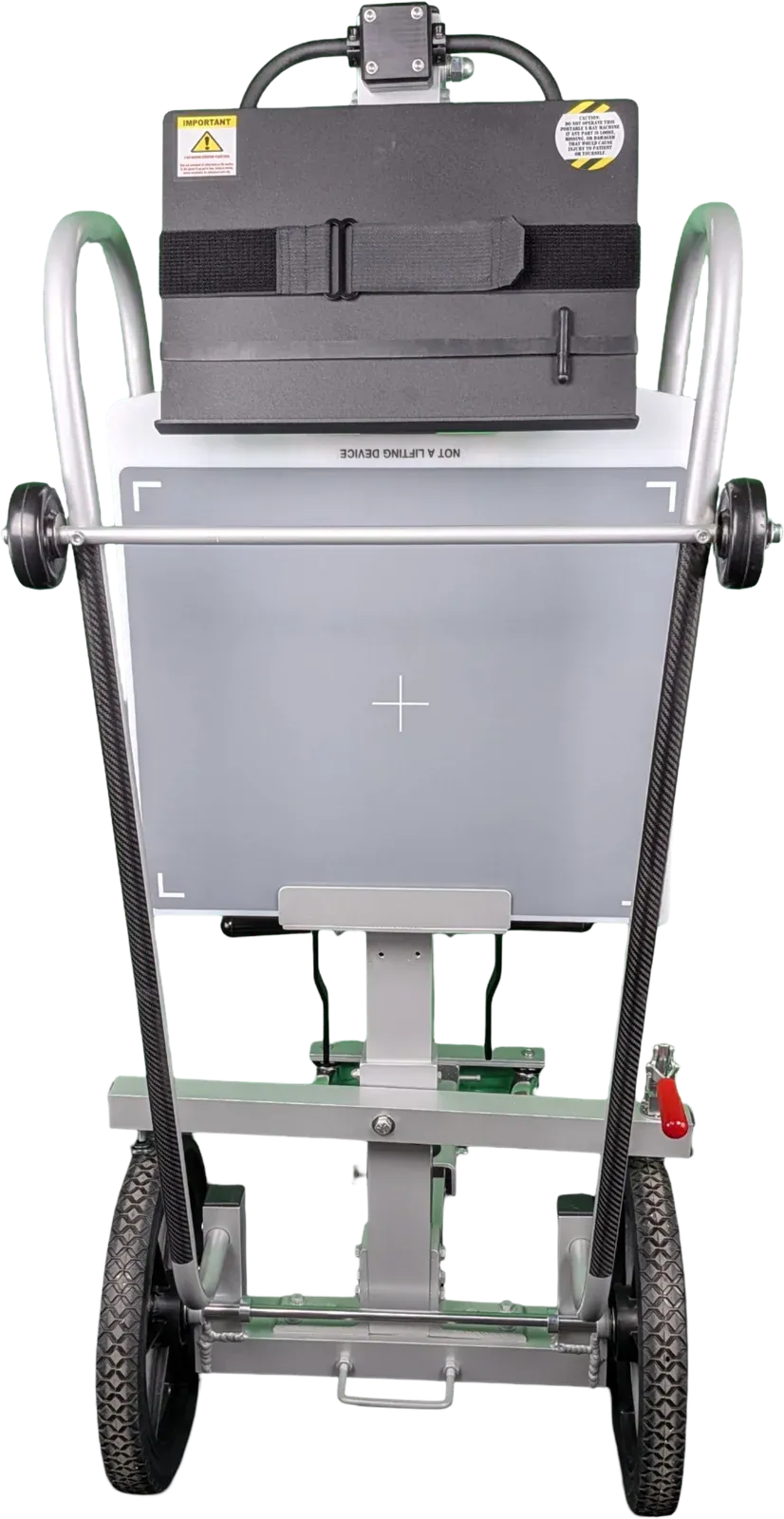 RM26C portable x-ray cart, rear view with DR panel